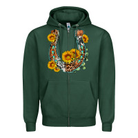 Sports Green western leopard cowhide sunflowers horseshoe Zipper Hoodie - OliviaCreatesArt