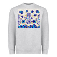 Heather Grey evil eyes with white wooden pattern Heavyweight Sweatshirt - TumblerDesignByShophia