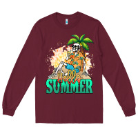 Burgundy Hello summer skeleton Long Sleeve Tee - NancyCooperArtShop