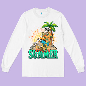 Hello Summer Skeleton Long Sleeve Tee Designed By Nancycooperartshop
