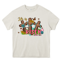 Cream he is risen Heavy Core Tee - MaliasSmallBusiness