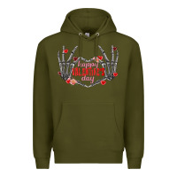 Army Green Happy Valentine's Day skeleton hands Premium Hoodie - FaDigitalArtStudio