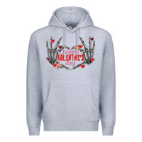 Heather Grey Happy Valentine's Day skeleton hands Premium Hoodie - FaDigitalArtStudio