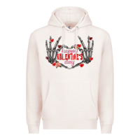 Pale Pink Happy Valentine's Day skeleton hands Premium Hoodie - FaDigitalArtStudio