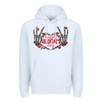White Happy Valentine's Day skeleton hands Premium Hoodie - FaDigitalArtStudio