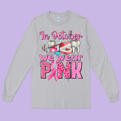 In October We Wear Pink Breast Cancer Awareness Long Sleeve Tee Designed By Texasbilliewilder