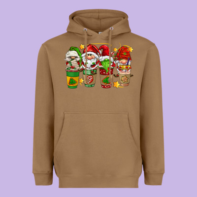 Christmas Coffee Cups Gnomies Heavyweight Hoodie Designed By Fadigitalartstudio