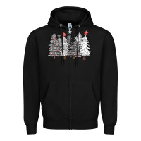 Black black and white christmas trees with lights Zipper Hoodie - FaDigitalArtStudio