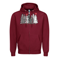 Burgundy black and white christmas trees with lights Zipper Hoodie - FaDigitalArtStudio
