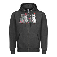 Charcoal Heather black and white christmas trees with lights Zipper Hoodie - FaDigitalArtStudio