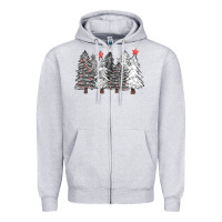 Heather Grey black and white christmas trees with lights Zipper Hoodie - FaDigitalArtStudio