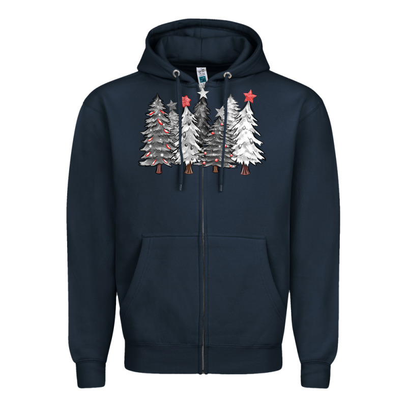Black And White Christmas Trees With Lights Zipper Hoodie by FaDigitalArtStudio | Teevron