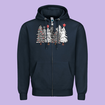 Black And White Christmas Trees With Lights Zipper Hoodie Designed By Fadigitalartstudio