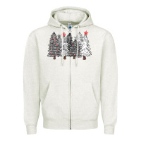 Oatmeal Heather black and white christmas trees with lights Zipper Hoodie - FaDigitalArtStudio