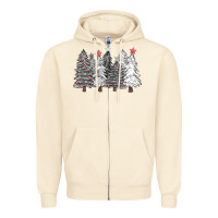 Sandshell black and white christmas trees with lights Zipper Hoodie - FaDigitalArtStudio
