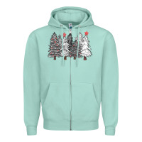 Seafoam black and white christmas trees with lights Zipper Hoodie - FaDigitalArtStudio