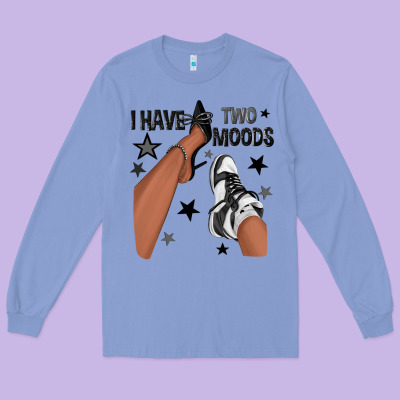 I Have Two Moods Black Sneakers Afro Girl Long Sleeve Tee Designed By Texasbilliewilder