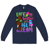 Navy Life is better with ice cream Long Sleeve Tee - NancyCooperArtShop