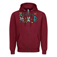 Burgundy difference maker teacher Zipper Hoodie - OliviaCreatesArt