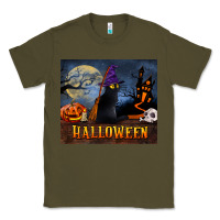 Army Green Black Cat Halloween Classic Tee - LillyAllenDesigns