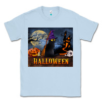 Dusty Blue Black Cat Halloween Classic Tee - LillyAllenDesigns