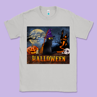 Black Cat Halloween Classic Tee Designed By Lillyallendesigns