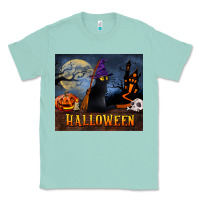Seafoam Black Cat Halloween Classic Tee - LillyAllenDesigns