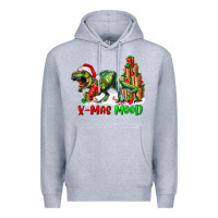 Heather Grey T- Rex X-Mas Mood Premium Hoodie - RanaPortraitStore
