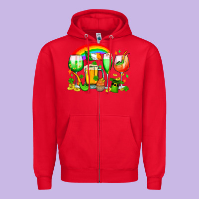 Wine Glasses St. Patricks Zipper Hoodie Designed By Oliviacreatesart