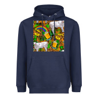 Navy St. Patricks Cow With Rainbow And Beer Seamless Heavyweight Hoodie - FaDigitalArtStudio