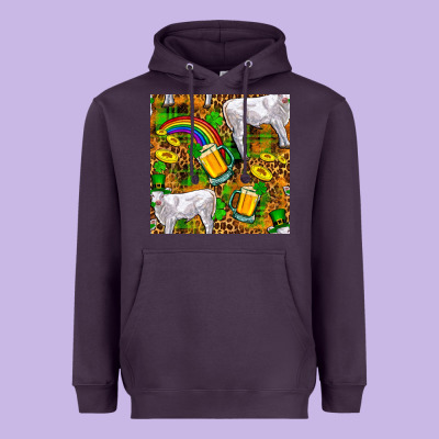 St. Patricks Cow With Rainbow And Beer Seamless Heavyweight Hoodie Designed By Fadigitalartstudio