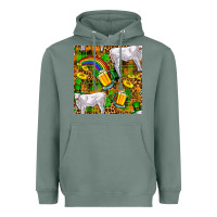 Sage St. Patricks Cow With Rainbow And Beer Seamless Heavyweight Hoodie - FaDigitalArtStudio