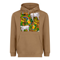 Toasted Coconut St. Patricks Cow With Rainbow And Beer Seamless Heavyweight Hoodie - FaDigitalArtStudio
