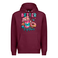 Burgundy better together donut and coffee valentines day Premium Hoodie - OliviaCreatesArt