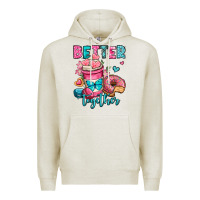 Oatmeal Heather better together donut and coffee valentines day Premium Hoodie - OliviaCreatesArt