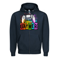 Navy gaymer lgbtq gaming Zipper Hoodie - OliviaCreatesArt