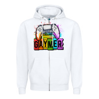 White gaymer lgbtq gaming Zipper Hoodie - OliviaCreatesArt