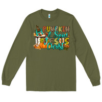 Army Green Pumpkin spice and Jesus Christ Long Sleeve Tee - RanaPortraitStore