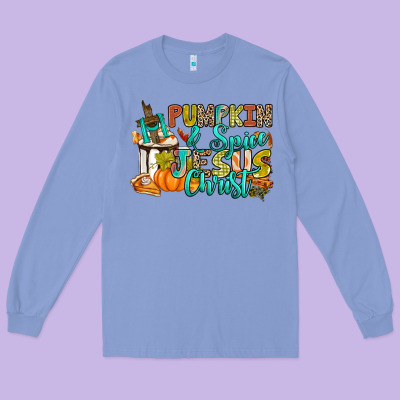 Pumpkin Spice And Jesus Christ Long Sleeve Tee Designed By Ranaportraitstore