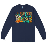Navy Pumpkin spice and Jesus Christ Long Sleeve Tee - RanaPortraitStore