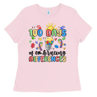 Bubblegum Pink 100 days of embracing differences Ladies Tee - MaliasSmallBusiness