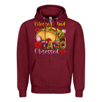 Burgundy Blessed and taco obsessed Mexico Zipper Hoodie - FaDigitalArtStudio