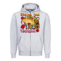 Heather Grey Blessed and taco obsessed Mexico Zipper Hoodie - FaDigitalArtStudio