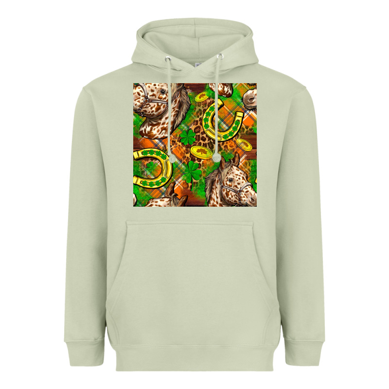St. Patrick's Day Horse With Horseshoes Seamless Heavyweight Hoodie by FaDigitalArtStudio | Teevron