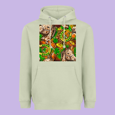 St. Patrick's Day Horse With Horseshoes Seamless Heavyweight Hoodie Designed By Fadigitalartstudio