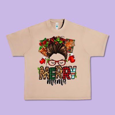 Christmas Merry Mama Messy Bun Urban Heavy Tee Designed By Jasminsmagicworld