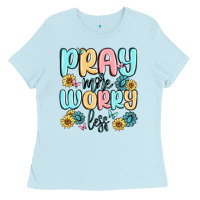 Baby Blue pray more worry less Ladies Tee - MaliasSmallBusiness