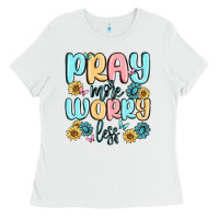 White pray more worry less Ladies Tee - MaliasSmallBusiness