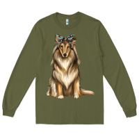 Army Green collie with bandanna Long Sleeve Tee - texasbilliewilder