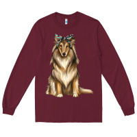 Burgundy collie with bandanna Long Sleeve Tee - texasbilliewilder
